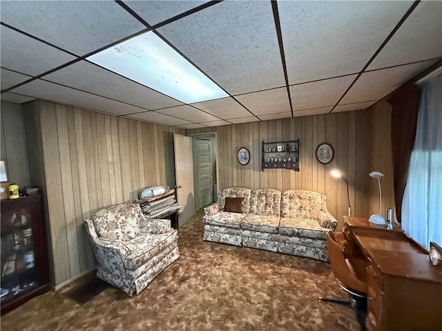 66 Beech St, Cecil, PA 15350 - carpeted living area featuring a paneled ceiling and wooden walls
