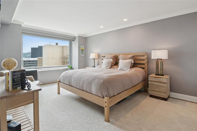 320 Fort Duquesne Blvd Unit 23L, Downtown Pgh, PA 15222 - bedroom with carpet, crown molding, and recessed lighting