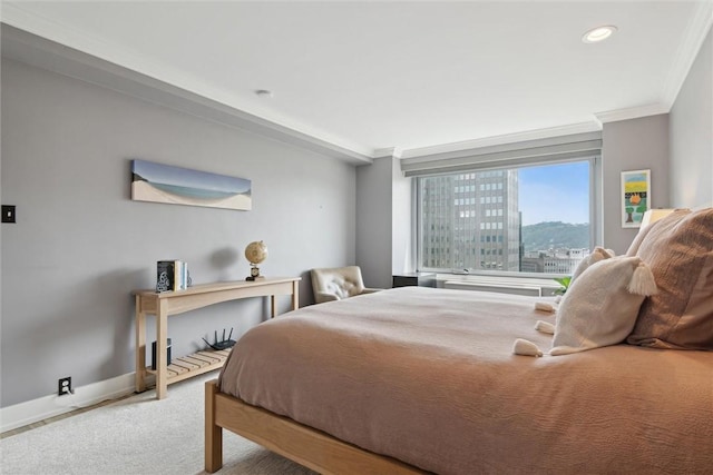 320 Fort Duquesne Blvd Unit 23L, Downtown Pgh, PA 15222 - carpeted bedroom featuring ornamental molding and recessed lighting