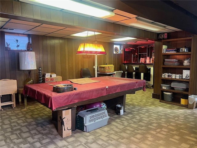 4619 5th Ave, Beaver Falls, PA 15010 - rec room with pool table, carpet flooring, and wooden walls
