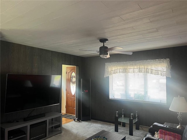 4619 5th Ave, Beaver Falls, PA 15010 - living area with plenty of natural light, ceiling fan, wood walls, and wood ceiling