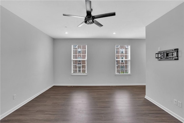 222 Amon St, Cranberry Twp, PA 16066 - empty room with ceiling fan, dark wood-style floors, and recessed lighting