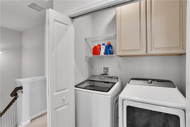 222 Amon St, Cranberry Twp, PA 16066 - laundry room featuring washing machine and dryer, cabinet space, and light colored carpet
