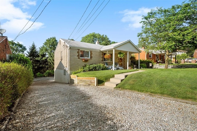 723 Rose Ln, Baldwin Twp, PA 15234 - view of front of property with brick siding, a front lawn, a chimney, and a porch