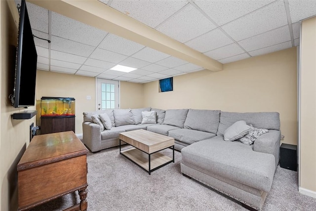 723 Rose Ln, Baldwin Twp, PA 15234 - living area featuring a paneled ceiling and carpet flooring