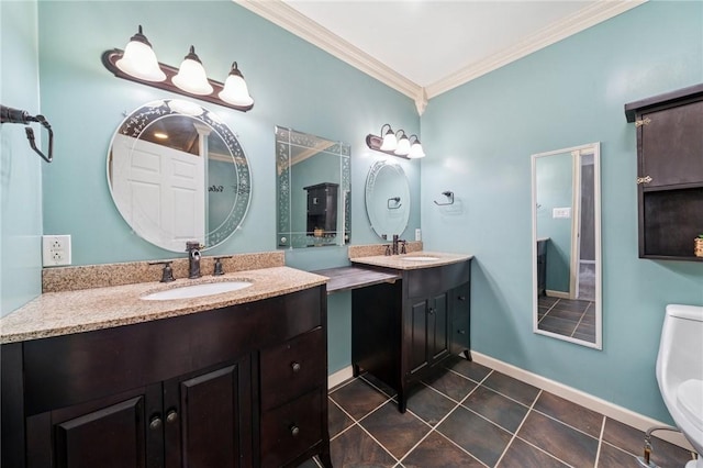 213 Mcdonald Dr, North Huntingdon, PA 15642 - full bath featuring double vanity, crown molding, and tile patterned flooring