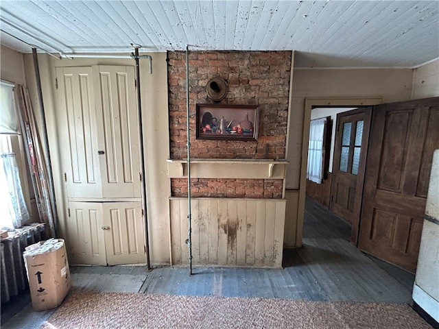 653 Upr Middletown Rd, Menallen Twp, PA 15480 - kitchen featuring hardwood / wood-style flooring, wooden ceiling, and freestanding refrigerator