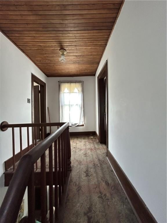 653 Upr Middletown Rd, Menallen Twp, PA 15480 - corridor featuring wood ceiling, an upstairs landing, and wood finished floors