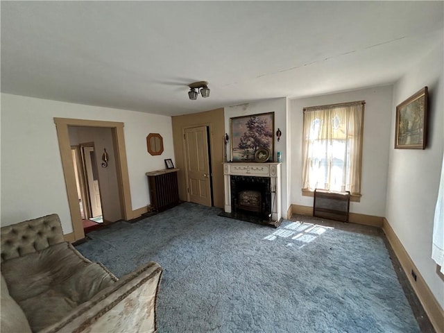 653 Upr Middletown Rd, Menallen Twp, PA 15480 - unfurnished living room featuring carpet and a fireplace