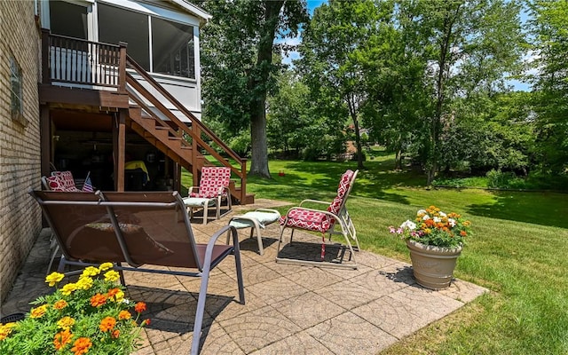 2712 Champlain, Shaler, PA 15101 - view of patio / terrace featuring stairway, a sunroom, and view of scattered trees