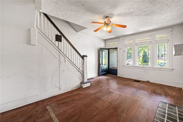 6933 Mcpherson Blvd, Point Breeze, PA 15208 - entryway with stairs, a ceiling fan, wood finished floors, and a textured ceiling
