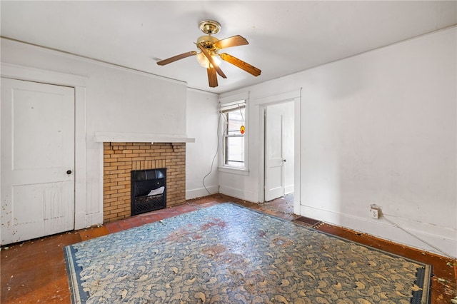 6933 Mcpherson Blvd, Point Breeze, PA 15208 - unfurnished living room with a ceiling fan and a fireplace