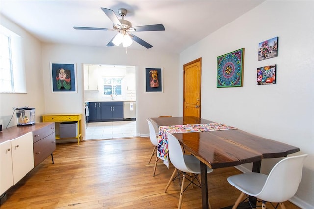 5553 Pocusset St, Squirrel Hill, PA 15217 - dining room with light wood-style floors and a ceiling fan