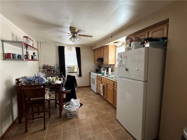 1201 Illinois Ave, Dormont, PA 15216 - kitchen with white appliances, cooling unit, a ceiling fan, tile patterned floors, and light countertops
