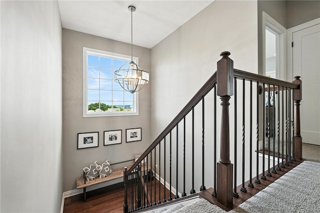 1416 Commons Ln, South Fayette, PA 15017 - stairway featuring a chandelier and wood finished floors