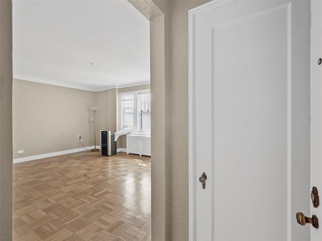166 N Dithridge St Unit 3E, Oakland, PA 15213 - unfurnished living room with radiator and ornamental molding