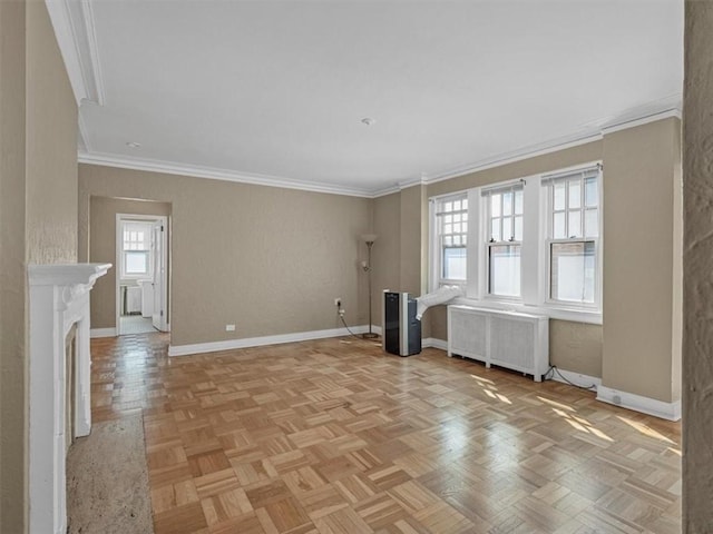 166 N Dithridge St Unit 3E, Oakland, PA 15213 - unfurnished living room featuring radiator and ornamental molding