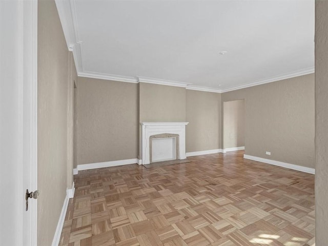 166 N Dithridge St Unit 3E, Oakland, PA 15213 - unfurnished living room featuring crown molding and a fireplace with flush hearth
