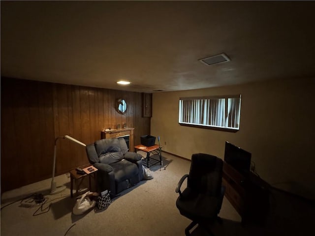 495 Pierson Run Rd, Plum Boro, PA 15239 - sitting room featuring wood walls, carpet flooring, recessed lighting, and a desk
