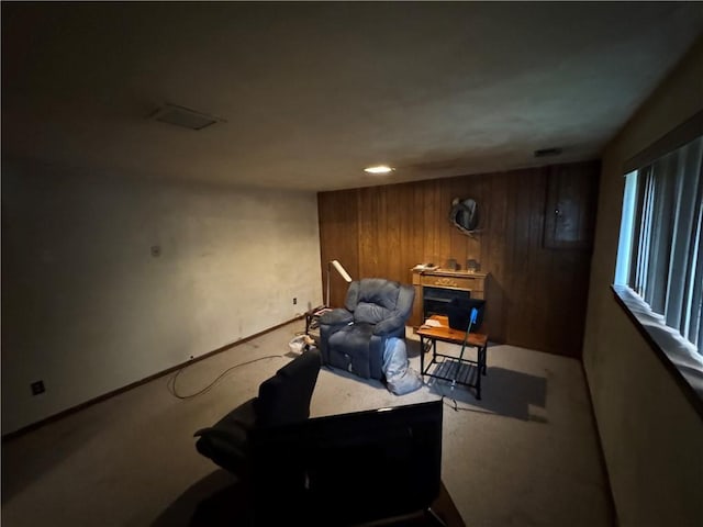 495 Pierson Run Rd, Plum Boro, PA 15239 - sitting room with carpet flooring, wooden walls, and recessed lighting