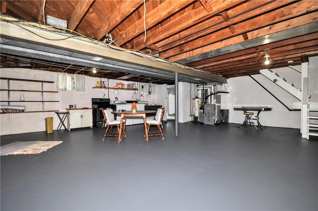 6437 Willem, Jefferson Hills, PA 15332 - below grade area featuring water heater, stairway, and heating unit
