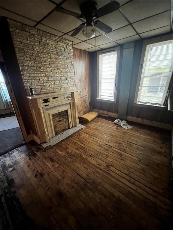 219 Sherman Ave, Vandergrift, PA 15690 - unfurnished living room featuring dark wood-type flooring and a ceiling fan