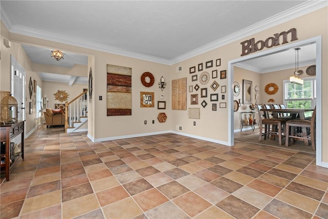 405 Crestridge Dr, Hempfield Twp, PA 15601 - empty room featuring stairs and crown molding