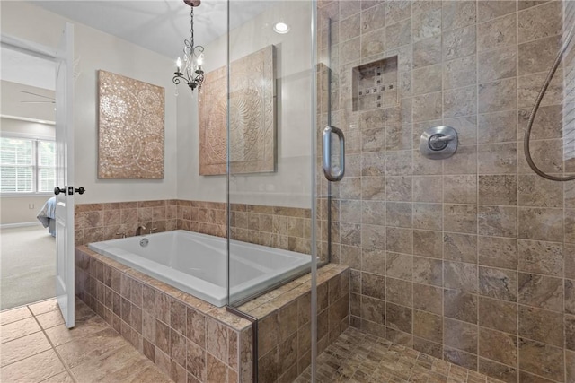405 Crestridge Dr, Hempfield Twp, PA 15601 - ensuite bathroom with tiled shower, a bath, and tile patterned floors