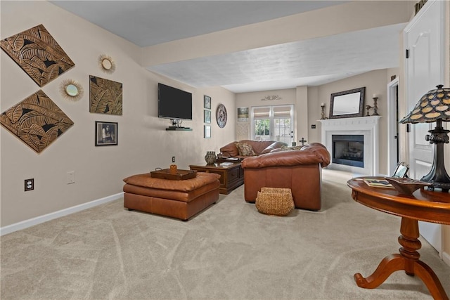 405 Crestridge Dr, Hempfield Twp, PA 15601 - carpeted living room with baseboards and a glass covered fireplace