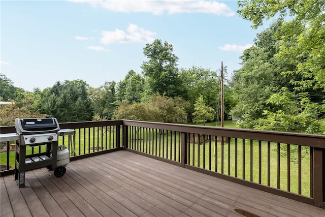 405 Crestridge Dr, Hempfield Twp, PA 15601 - wooden terrace with area for grilling and a yard