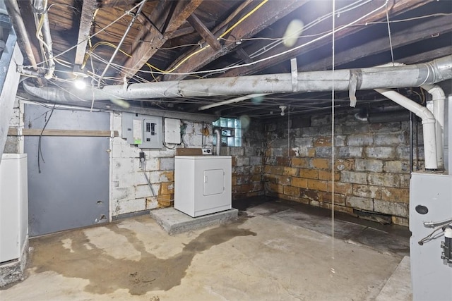 149 Frank St, Whitaker, PA 15120 - unfinished basement featuring washer / dryer and electric panel