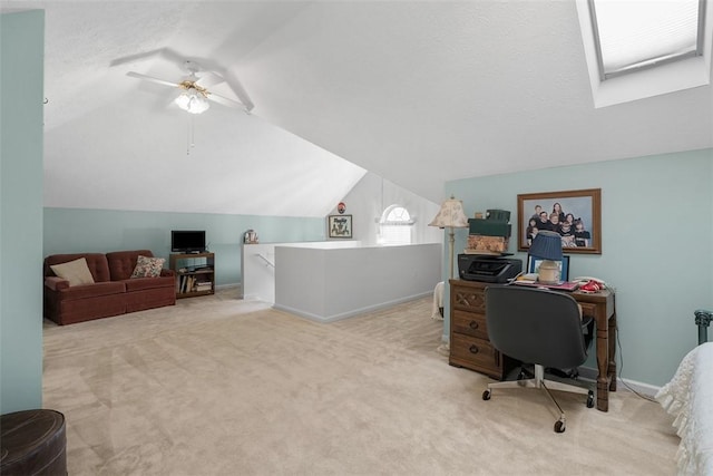5113 Polo Fields Dr, Hampton, PA 15044 - office featuring vaulted ceiling, a ceiling fan, carpet flooring, and a skylight
