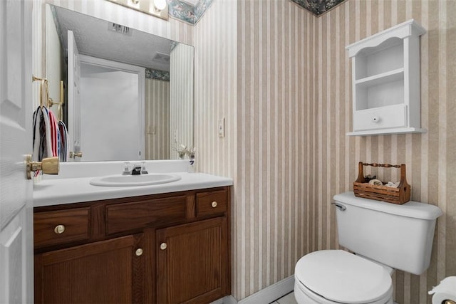 5113 Polo Fields Dr, Hampton, PA 15044 - half bathroom with wallpapered walls and vanity
