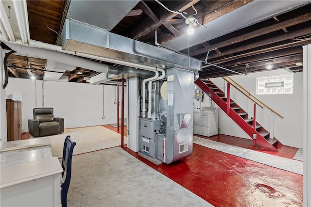 107 Braun St, Shaler, PA 15223 - basement with washer and dryer, stairway, and heating unit