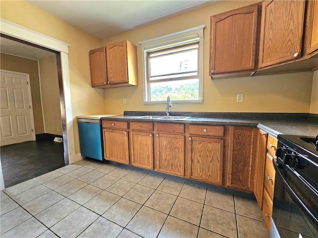2001 7th Ave, Beaver Falls, PA 15010 - kitchen featuring gas stove, dishwashing machine, light tile patterned floors, and dark countertops