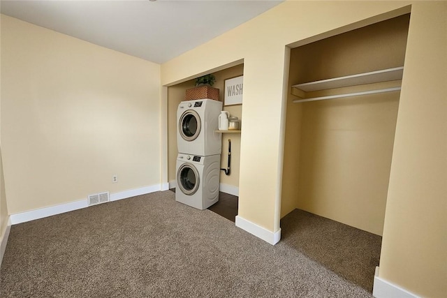2001 7th Ave, Beaver Falls, PA 15010 - laundry room featuring stacked washer / dryer and carpet flooring
