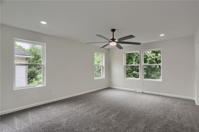 130 Center Ave, Burgettstown Boro, PA 15021 - spare room featuring ceiling fan, plenty of natural light, dark carpet, and recessed lighting