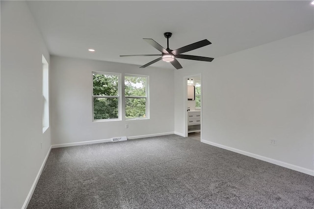 130 Center Ave, Burgettstown Boro, PA 15021 - empty room featuring a ceiling fan, dark colored carpet, and recessed lighting