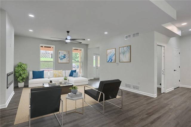 130 Center Ave, Burgettstown Boro, PA 15021 - living area featuring dark wood-style floors, recessed lighting, and ceiling fan