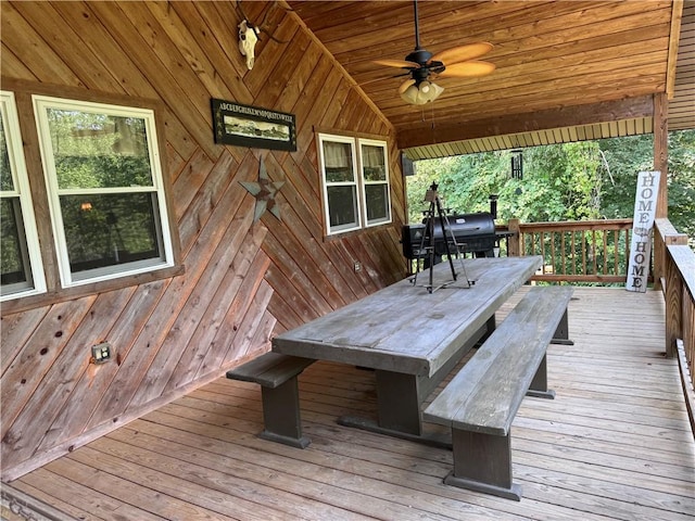 233 Grantz Hollow Rd, Bethel Twp, PA 15690 - wooden deck with a grill and a ceiling fan