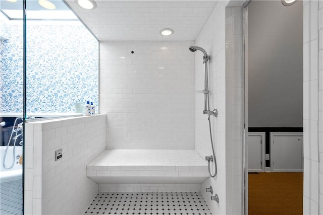 60 Longuevue Dr, Mt Lebanon, PA 15228 - full bathroom with a shower stall, tile patterned floors, and recessed lighting