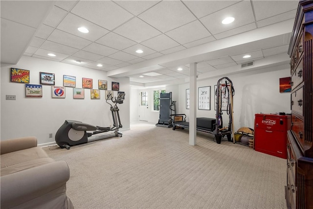 60 Longuevue Dr, Mt Lebanon, PA 15228 - workout room featuring carpet, recessed lighting, and a paneled ceiling