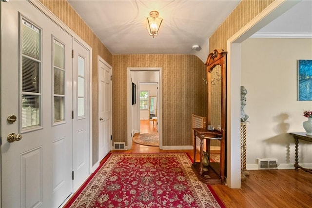 1026 Cambridge St, Harrison Twp, PA 15065 - corridor with wood finished floors and wallpapered walls
