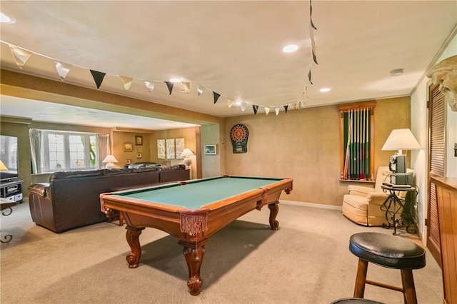 1026 Cambridge St, Harrison Twp, PA 15065 - recreation room with light colored carpet, billiards, and recessed lighting