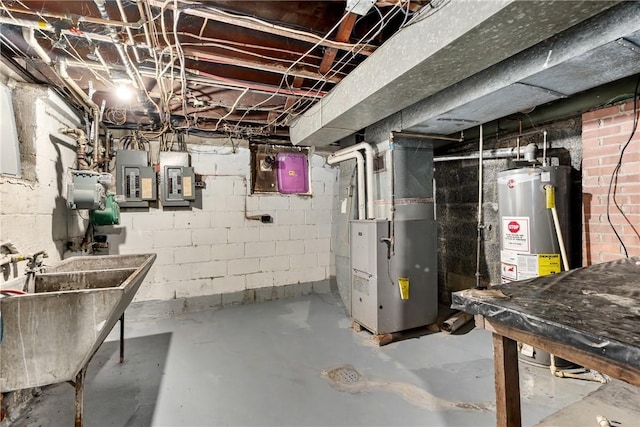 1113-1115 Woodbine, Stanton Heights, PA 15201 - unfinished basement with heating unit, gas water heater, and electric panel