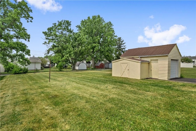 157 Elizabeth St, South Union Twp, PA 15445 - view of green lawn with a storage shed and asphalt driveway