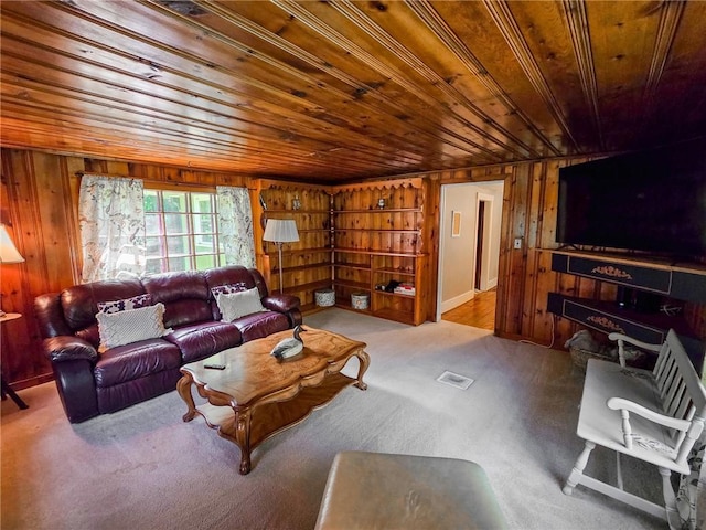 1638 Lake Rd, Pa, PA 16137 - living area with wooden ceiling, wooden walls, and carpet