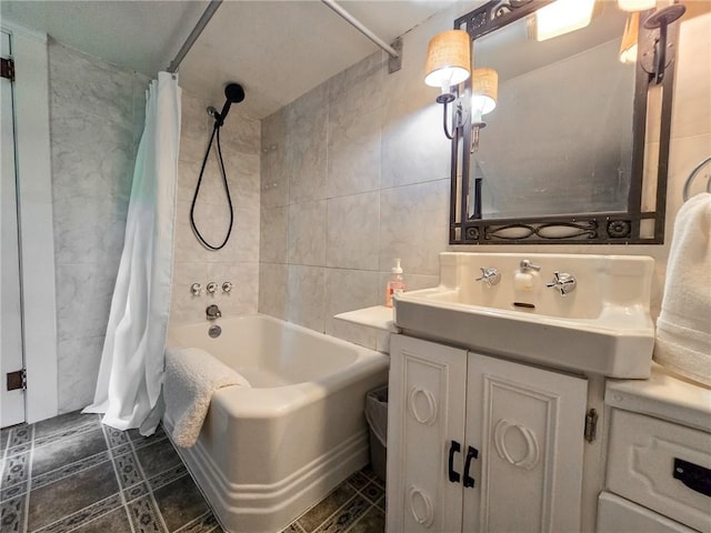 1638 Lake Rd, Pa, PA 16137 - full bath with shower / bath combination with curtain, vanity, and tile walls