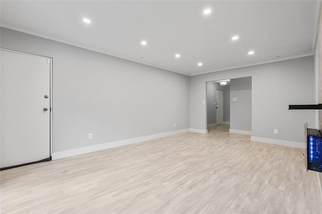105 Camelot Dr, Mccandless, PA 15237 - unfurnished living room featuring ornamental molding, recessed lighting, and light wood finished floors