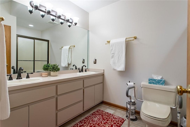 311 Oxbridge Ct, Ohara, PA 15238 - bathroom featuring a shower stall, double vanity, and tile patterned floors